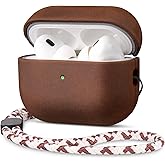 Maogoam Genuine Leather Case for AirPods Pro 3 (3rd Gen 2025) with Adjustable Braided Lanyard, Vintage Crazy Horse Leather Protective Cover Case, Rugged Hard Shell & Rich Patina, Dark Brown