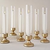 Hurricane Glass Candle Holders, Set of 6 Metal Taper Candlesrick Holders for Centerpieces Tall Gold Candle Stands Bulk with Glass Cylinder for Wedding Birthday Party Table Decor