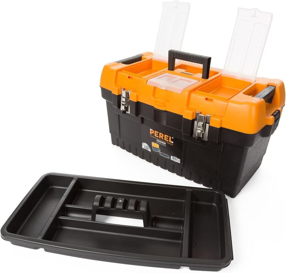 PEREL OM22M 22 Inch Toolbox Metal Latches Removable Tray Organizers
