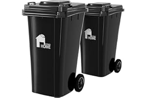 EconoHome Outdoor Garbage Can with Lid - 32 Gallon Trash Can for Backyard, Deck, Garage - Dual Wheels, Extra Heavy-Duty, Durable Handle - Versatile Home & Commercial Storage Container - Black, 2-Pack
