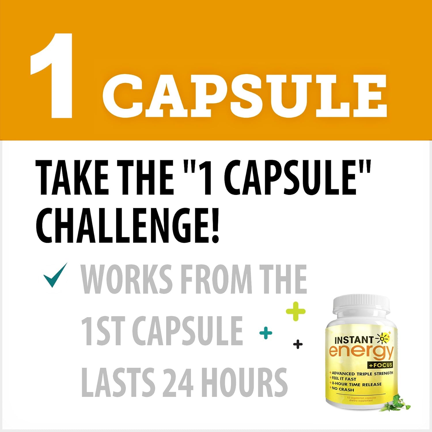 Instant Energy and Focus Supplement Vegan Caffeine Pills 200mg Time