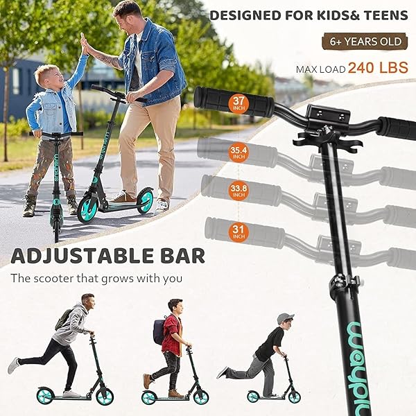 WAYPLUS AQUAS KICK SCOOTER FOR KIDS, TEENS & ADULTS – FOLDABLE, LIGHTWEIGHT, 8-INCH NON-SLIP DECK, ABEC9 BEARINGS, ADJUSTABLE HEIGHT, LIFETIME SERVICE