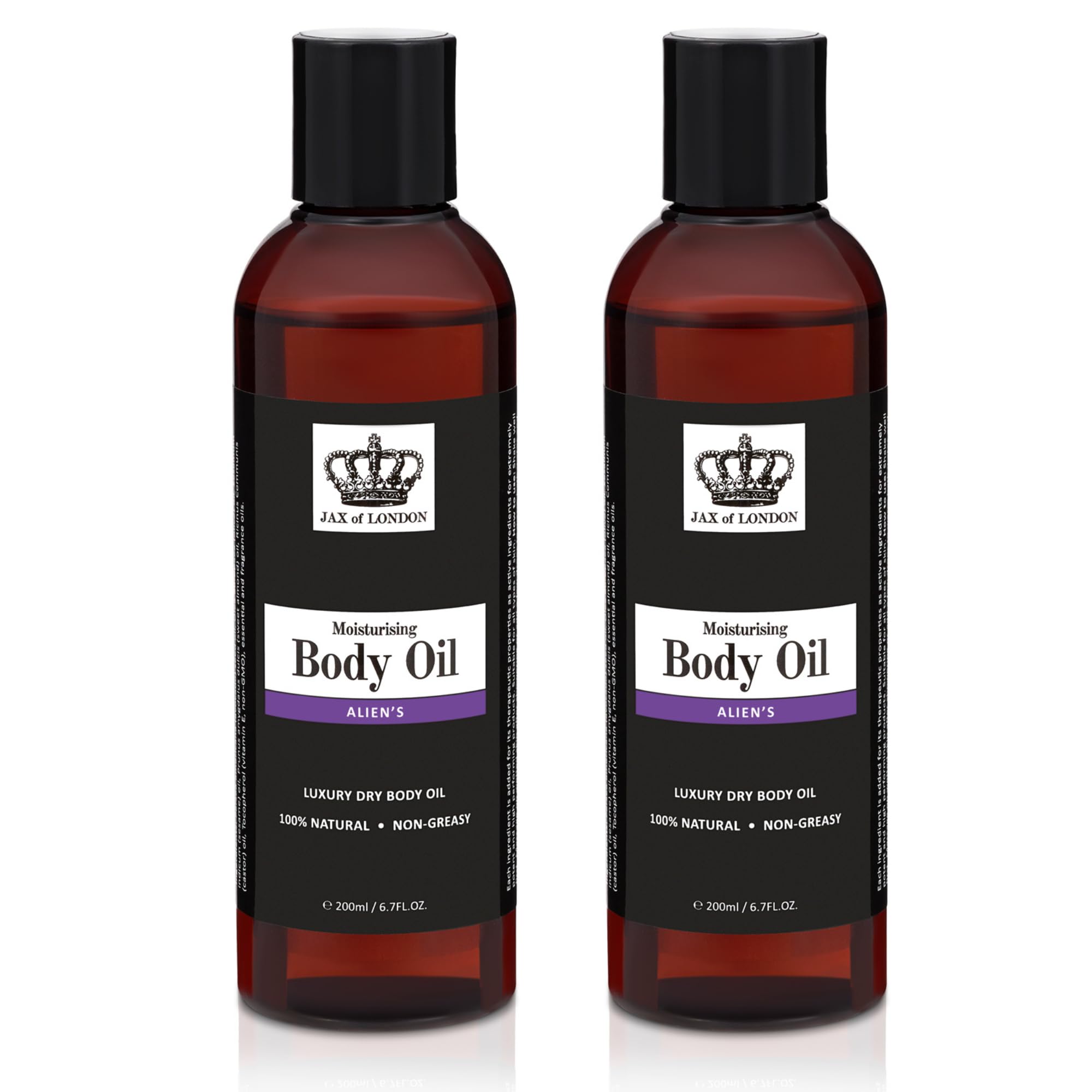 Jax of London 400ml Aliens Body Oil for Women, 2 x 200ml, Inspired Fragrance, Hair, Shower, Moisturising, Massage, Firming and Stretch Mark
