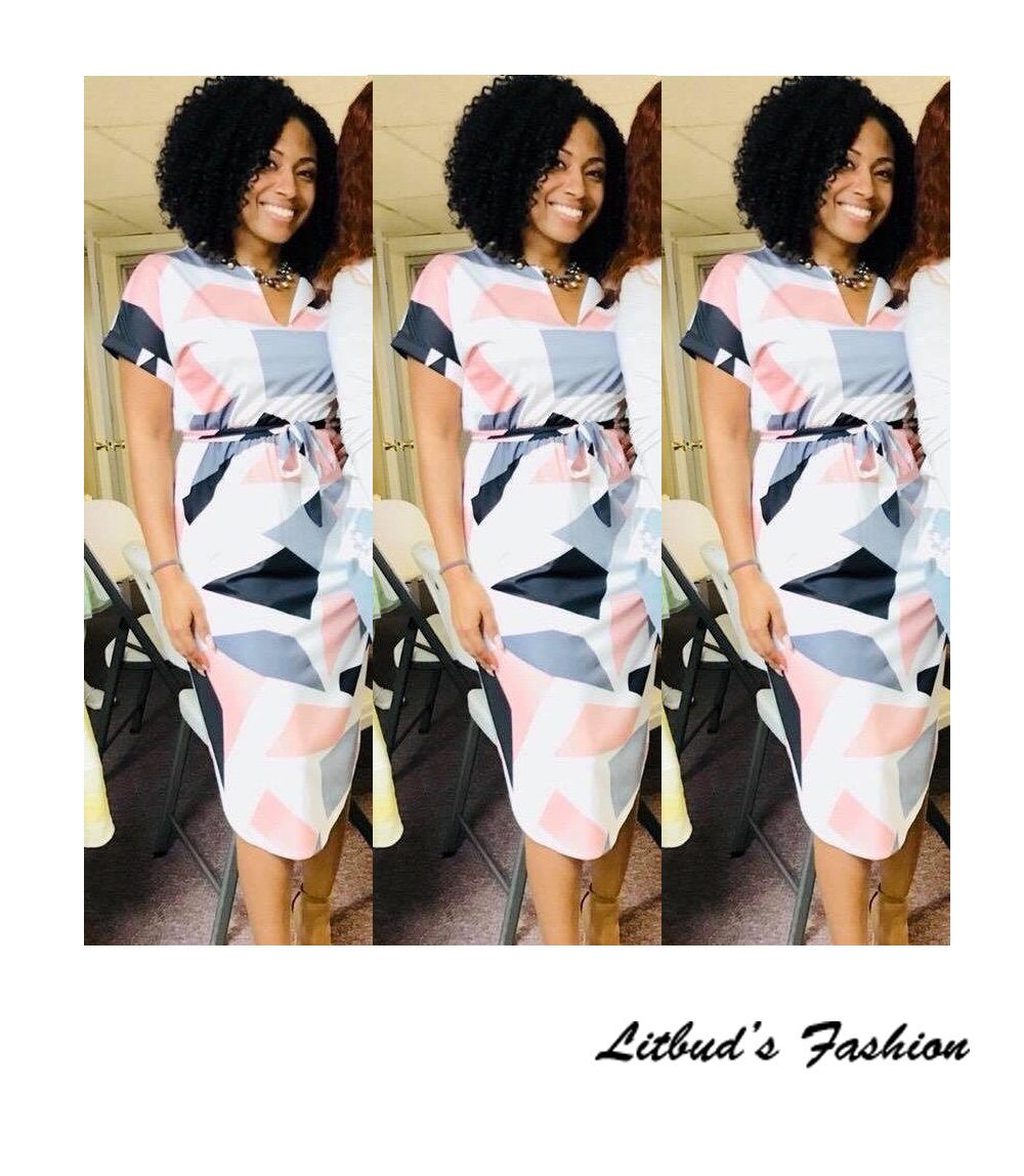 LitBud Womens Dresses Summer Short Sleeve Business Holiday Belted Shift Midi Tunic Dress for Ladies Size 6 8 M White