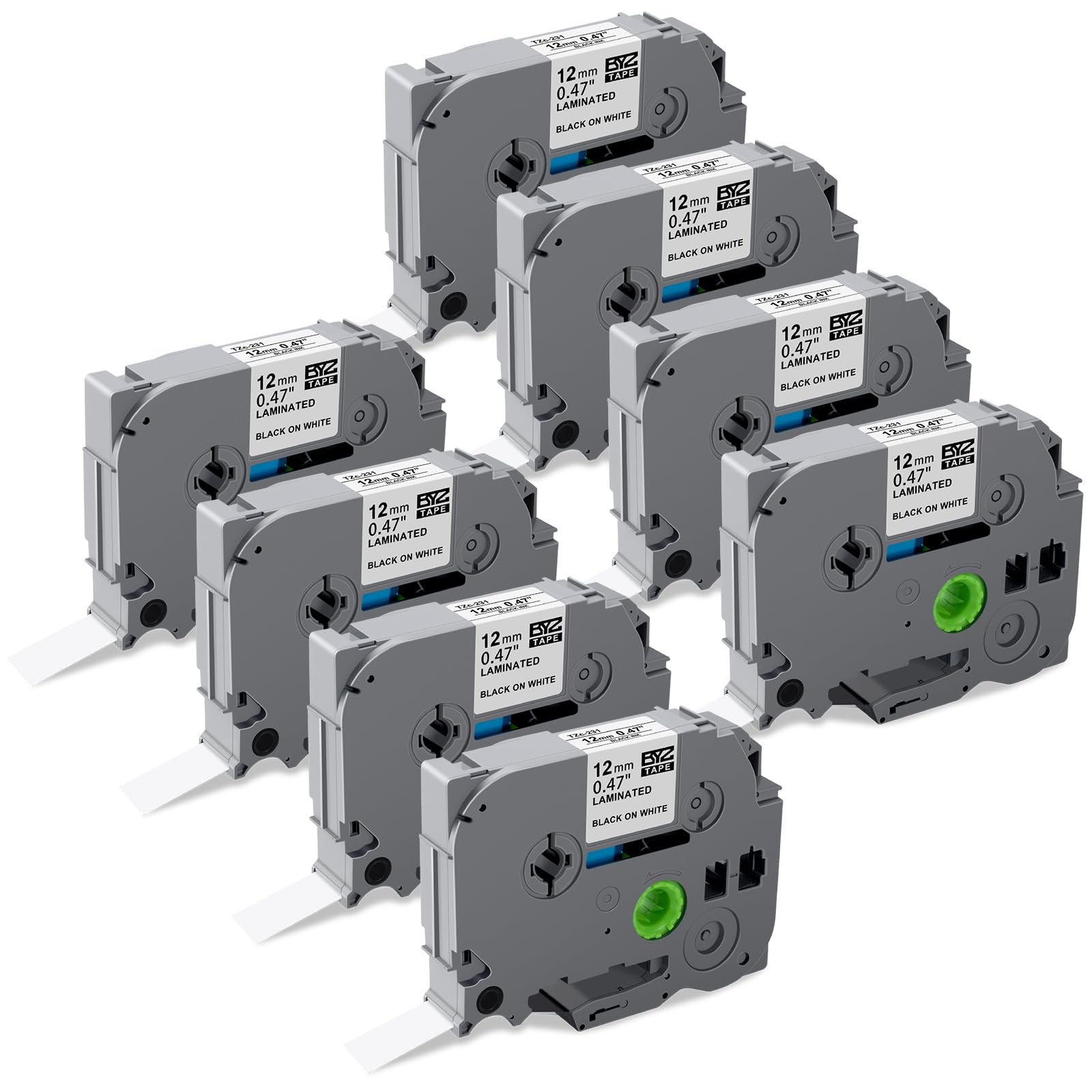 8-Pack Compatible with Brother P-Touch TZe-231 Label Tape, 12mm (0.47") for Brother Label Printer Laminated, Black on White Cassette for PT-E110 H110 H100R H101C H105 PT-1000 PT-H108 Label Maker