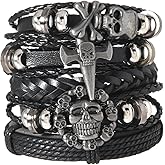 CJFENGD Viking Bracelet for Men 5Pcs Gothic Skull Leather Braided Bracelet Set Punk Skull Axe Charm Handmade Woven Wristband Cuff for StreetwearParty (Adjustable)