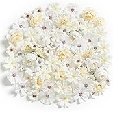 rongflower Faux Flower Heads Small Silk Artificial Flower DIY Fake Mini Flowers Rose Daisy Multicolor Flowers Craft Supplies for Wedding Party Wreath Graduation Season Party Home Decor (125, White)