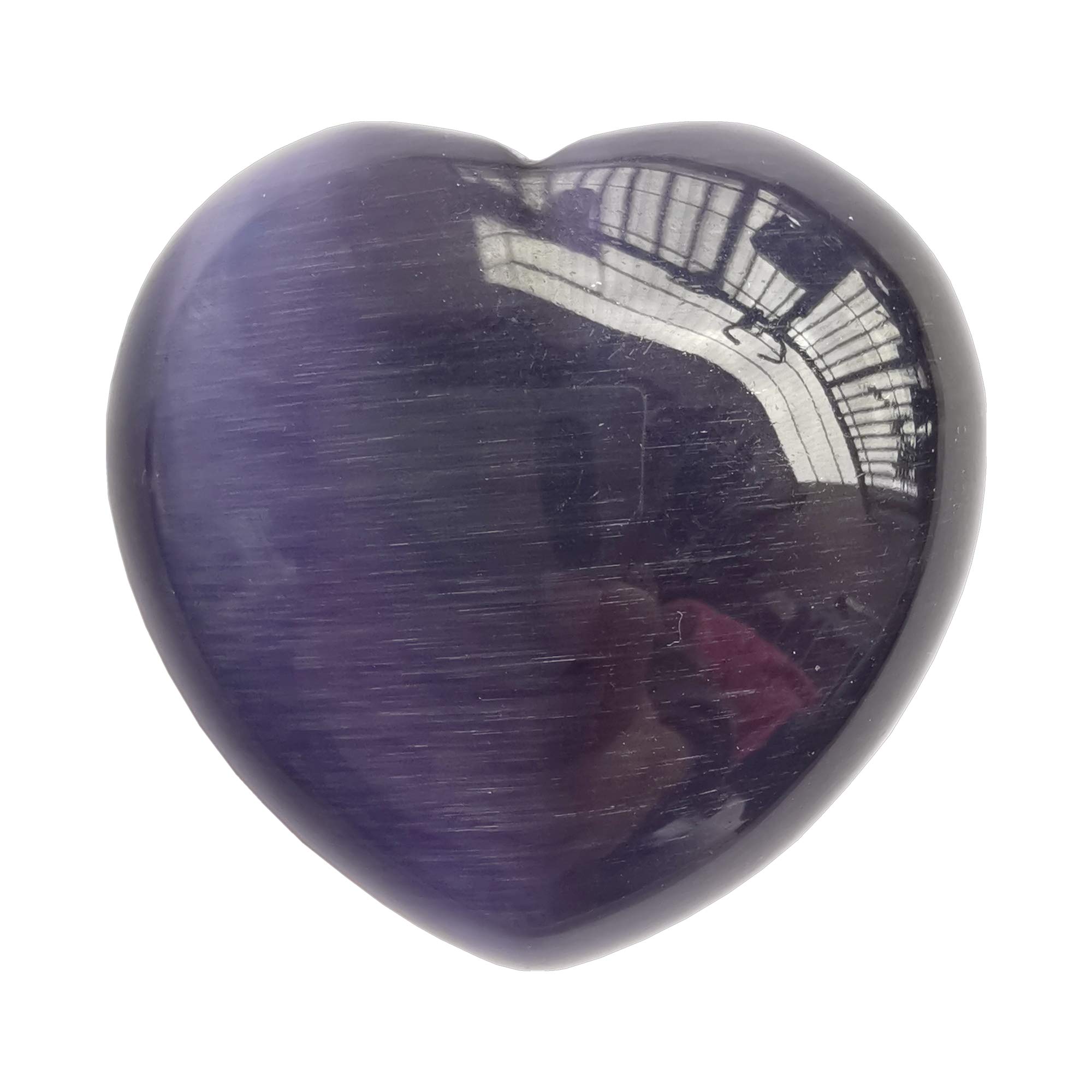 Manekieko Purple Cat's Eye Stone Palm Worry Carved Heart Love Stone,40mm Crystals and Healing Stones