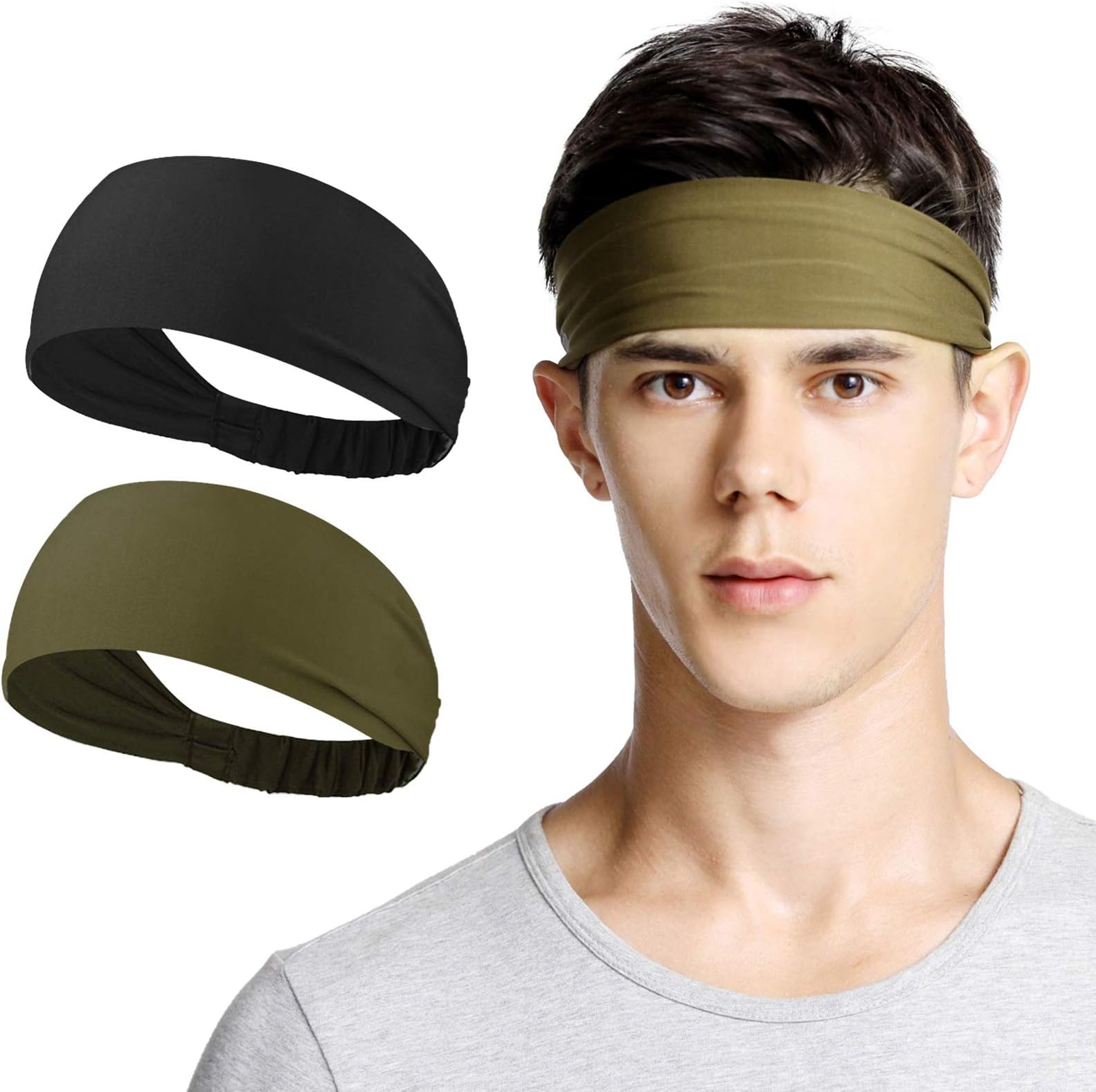 Neitooh Headbands for Men Women(2 Pack), Mens Headband Non Slip for Workout Running Sports Travel Cycling Hiking, Lightweight Breathable Sweatbands