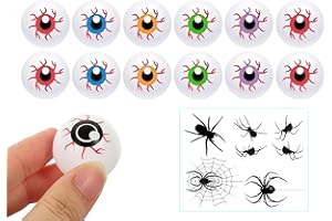 Yeahgoshopping Plastic Eyeballs Halloween Ping Pong Fake Zombie Balls for Cat Toy, Decor or Table Tennis Playing - 12 Pcs Random Color + 1 Spider Tattoo