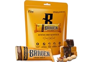 Braven Bar Chocolate Caramel Nut Energy Bars (1.59 oz, Pack of 10) – Energy Chews with 5g Protein – On-the-Go Energy Snacks for Running, Hiking, and Sports - Gluten Free Snacks for Sustained Energy Boost