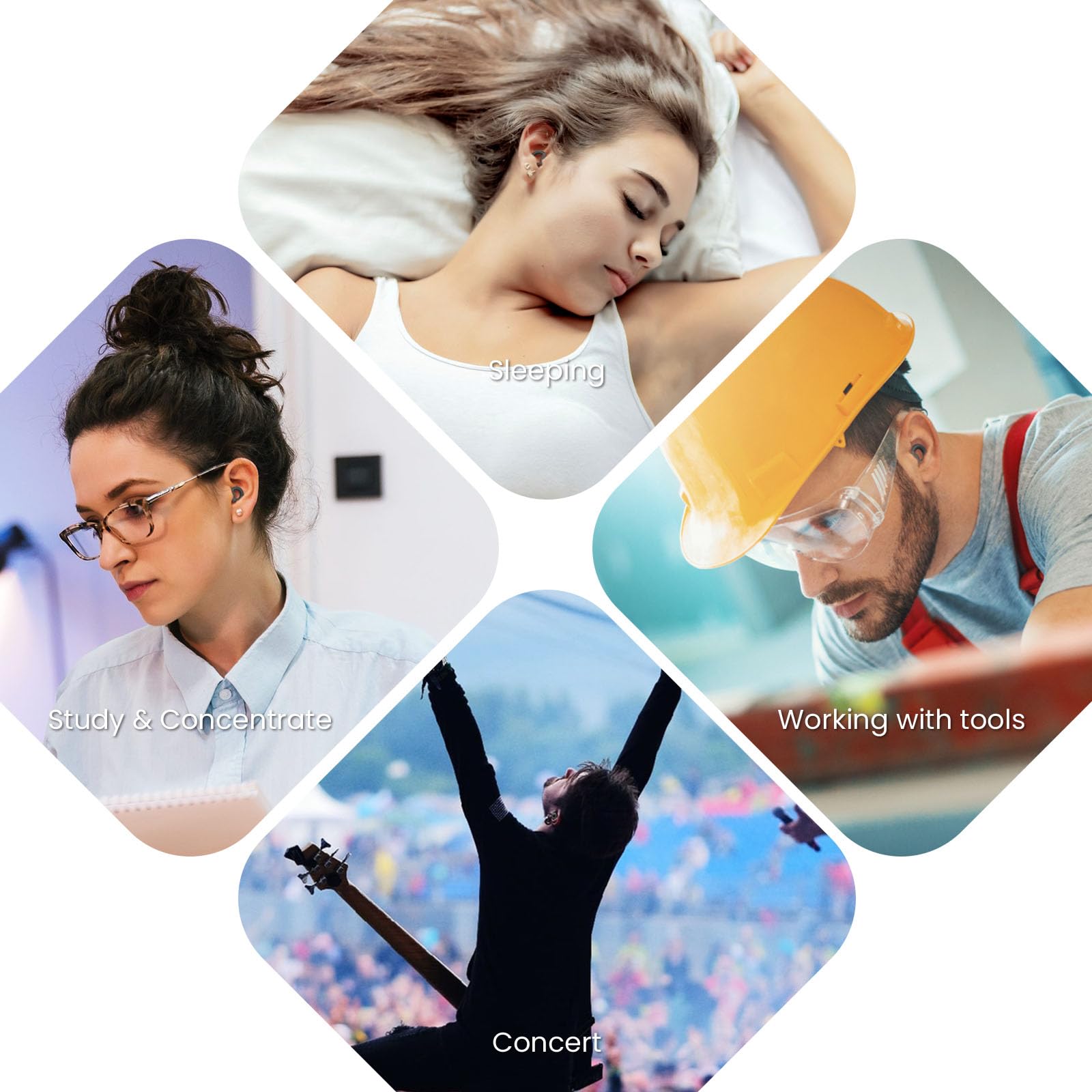 Ear Plugs for Sleeping, 2 Pairs of Reusable Earplugs for Noise Reduction 25dB-30dB with 8 Ear Tips, Soft Hearing Protection Ear Plugs for Concert,Noise Sensitivity, Study & Work, Black