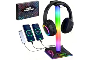 LANVIA RGB Gaming Headset Stand, LED Headset Holder with 3 Charging Ports (2 USB & 1 Type-C) & 10 Lighting Modes, Headphone Stand Cool Stuff for Boys, Desk PC Gaming Accessories Gifts for Gamers Men Adult