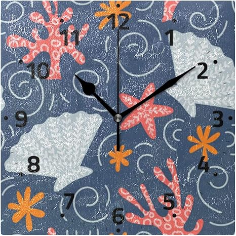 Amazon Com Marine Clipart Wall Clock Arabic Numerals Design Silent Non Ticking For Living Room Bathroom Home Decorative Home Kitchen