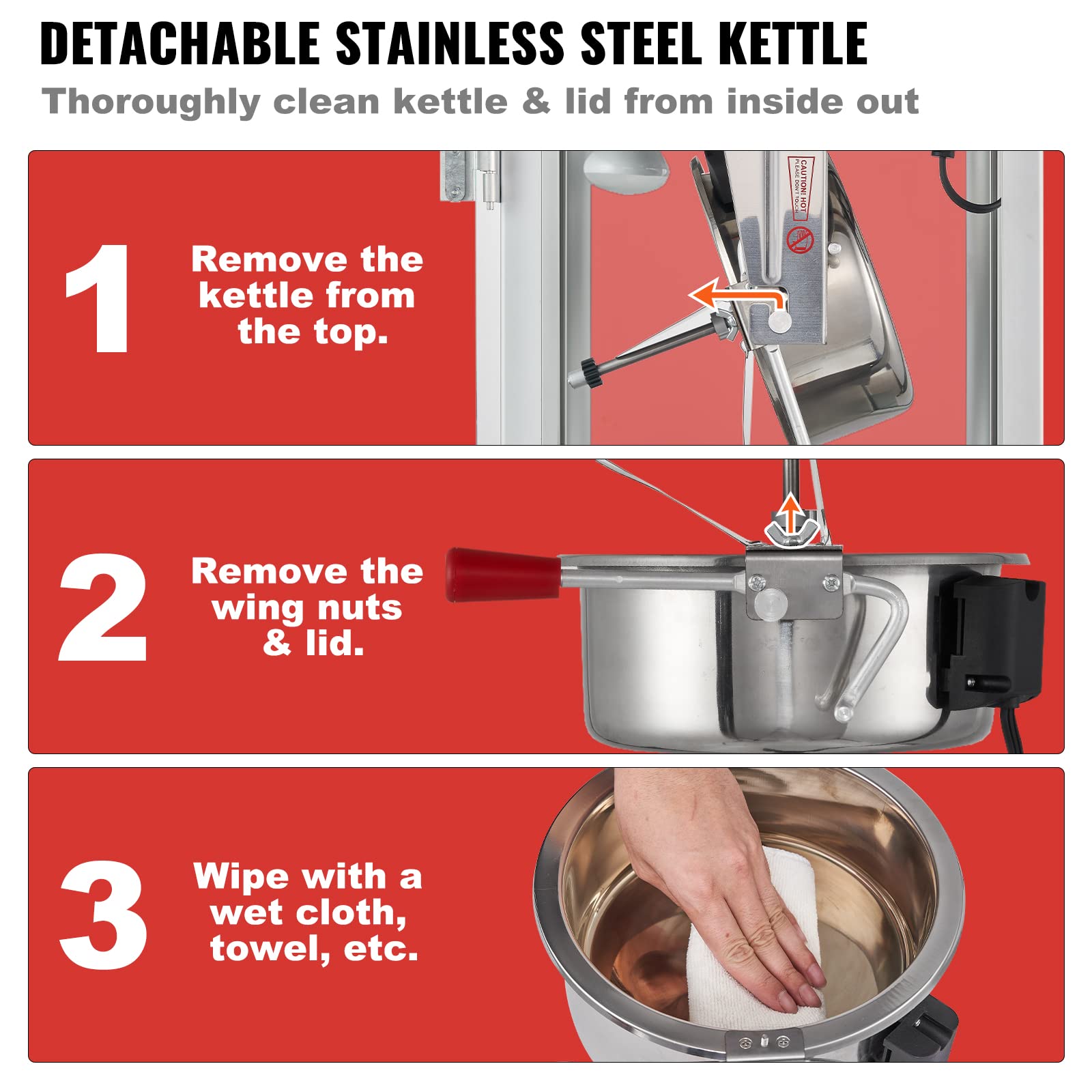 VEVOR Máquina comercial de palomitas de maíz, hervidor de 8 onzas, máquina de palomitas de maíz de encimera de 850 W para 48 tazas por lote, popper estilo teatro con control de 3 interruptores, marco de acero, puertas de vidrio templado, 2 cucharadas, 2 cucharas, rojo