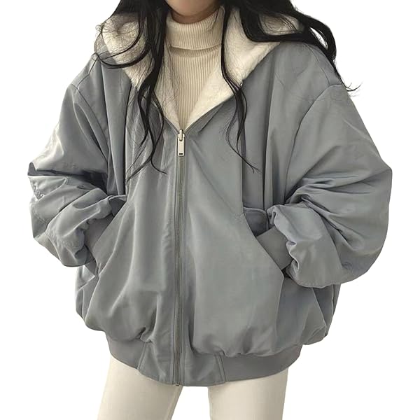ZLSLZ Womens Winter Fleece Lined Loose Oversized Reversible Bomber
