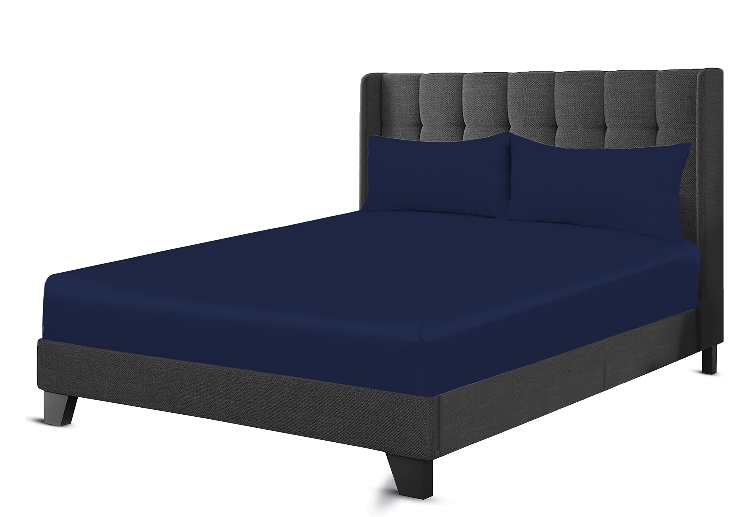 200 Thread Count Hotel Quality Bedding 100% Pure Egyptian Cotton Fitted Sheet - Stretches Up To 25cm Deep (Navy, Super King: 180x200cm + 25cm Deep)