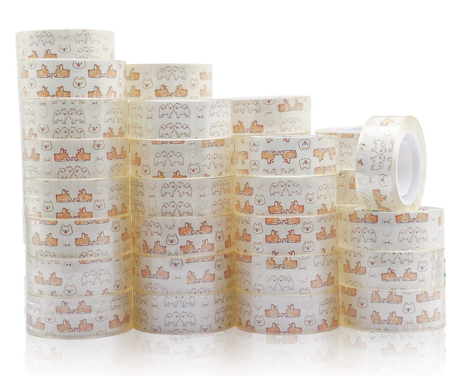 48 Rolls Cute Transparent Tape Refill Rolls, Crystal Clear 1inch Core Tape for Office, School and Home, 3/4inch x 1000inch, BOMEI PACK