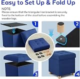 BRIAN & DANY Folding Ottoman Storage Box with Wood Legs Navy 38cm view 5