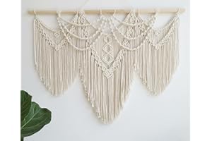 GUZHIOU large macrame wall hanging - Boho Tapestry Macrame Wall Decor Art- Chic Bohemian Handmade Woven Tapestry Home Decoration for Bedroom Living Room Apartment Wedding Party - 43"x32" (Beige-fringe)