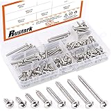Rustark 150Pcs M5 304 Stainless Steel Round Pan Head Phillips Cross Screws Drive Self-Drilling Screws Assortment Kit