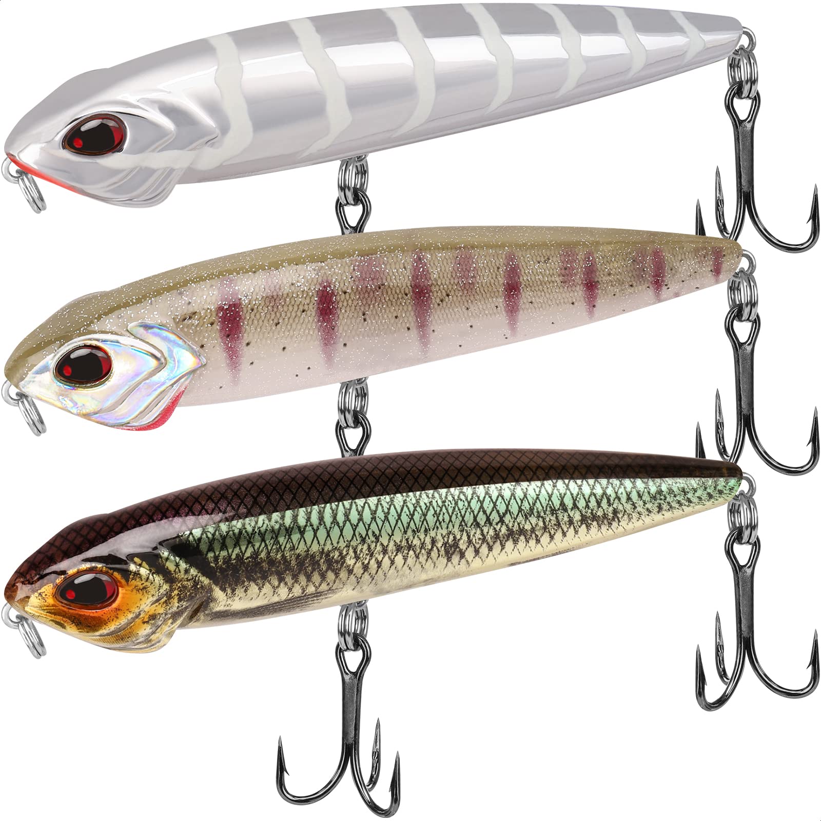 TRUSCEND Fishing Lures - Double Floating Rotating Tail Whopper Swimbaits Kit - Lifelike Teasers for Bass, Trout, Freshwater & Saltwater Fishing Gifts for Men