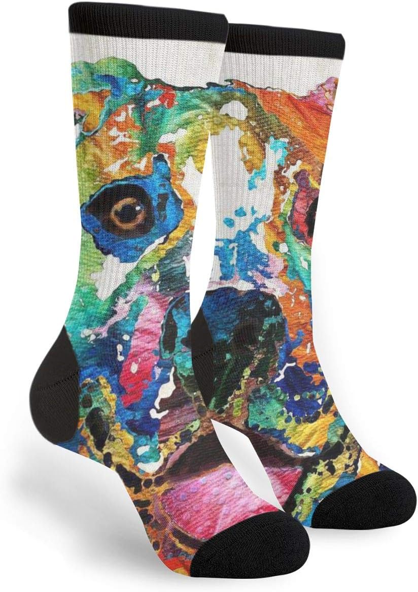 NGFF Colorful Happy Dog Men Women Casual Crazy Funny Athletic Fancy Novelty Graphic Crew Tube Socks Moisture Wicking Gift