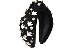 CEALXHENY Gothic Knotted Headbands for Women - Embellished Rhinestone Pearl Top Knot Hair Accessory, Costume Party Gifts