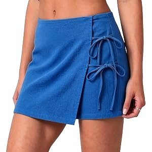 Borniu Women's Low Waist Wrap Front Skirt with Shorts Drawstring Tie Knot Side Skorts Vacation Cute Beach Clothing