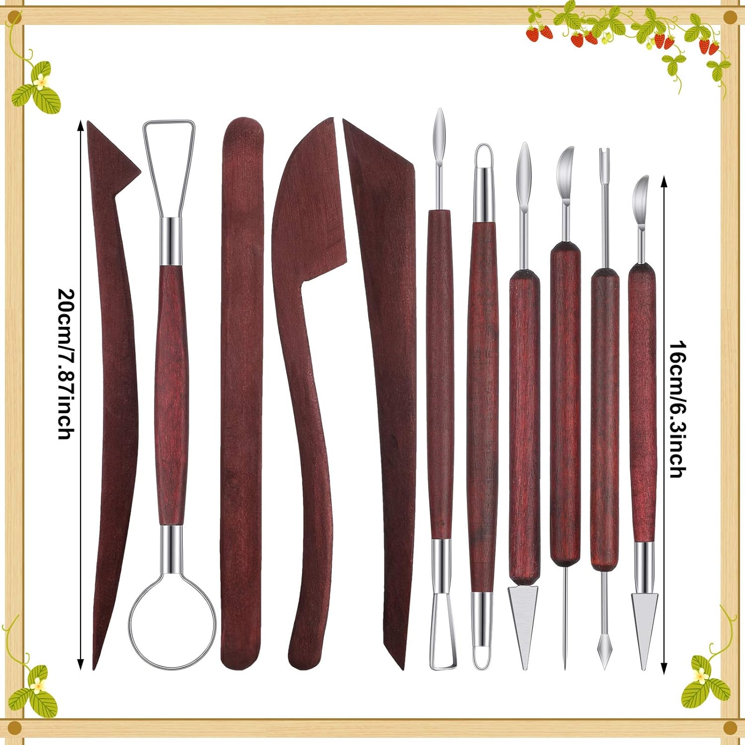 11 Pieces Wooden Handle Clay Pottery Sculpting Tools Clay Sculpting Set Modeling Clay Tools Double-Sided Carving Tool Kit with Storage Bag for Sculpture Clay Carving Pottery Carving Supplies