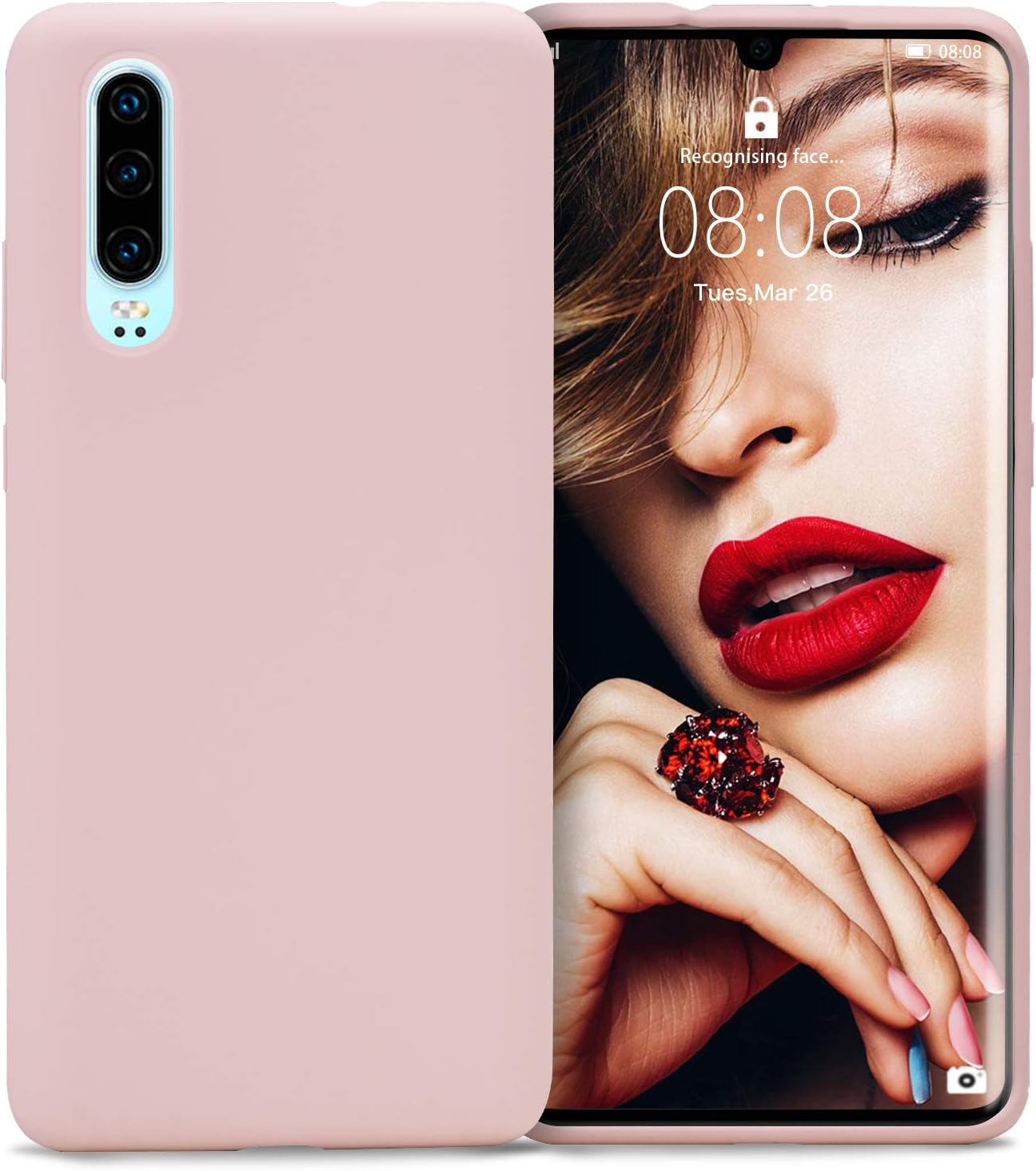 JASBON Case for Huawei P30, Silicone Full Protective Phone Official Cover for Huawei P30-Pink