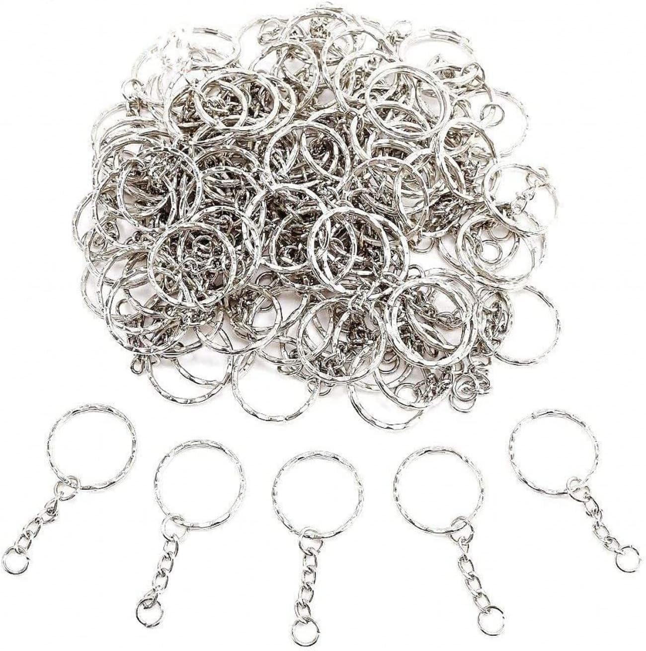 JZK 100x Split Metal Key Rings 25mm with Link Chain + mini Open Jump Rings for car, House, Work DIY Craft Projects, Silver