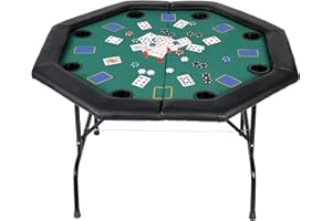 KARMAS PRODUCT Poker Table Folding Texas Holdem Casino Leisure Game Octagonal Table with Cup Holder 8 Player -Green