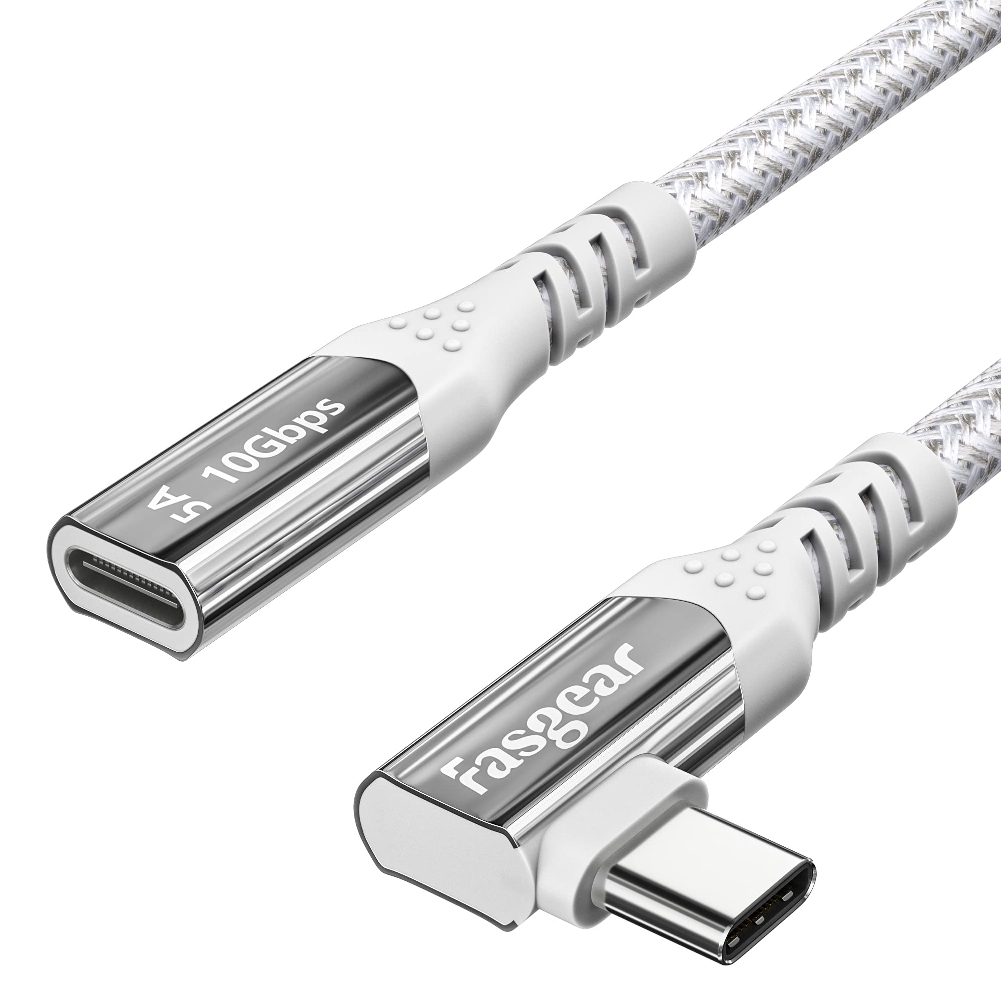 Fasgear USB C Extension Cable Fast Charge USB 3.1 Type C Male to Female Extended Cord Charging & Data Sync Adapter Compatible for M1 Mac-book Pro/Air(Thunderbolt 3) i-Pad Pro 2020 PSVR2(3ft, White)