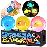 Stress Balls for Kids Adults - Squishy Fidget Toys Sensory Toys for Kids with Autism Glow in The Dark Squeeze Balls for Hand Therapy Squish Ball for Anxiety Stress Relief Easter Basket Stuffers