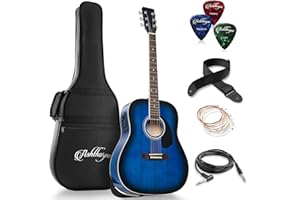 Ashthorpe Full-Size Dreadnought Acoustic-Electric Guitar Bundle - Premium Tonewoods - Blue