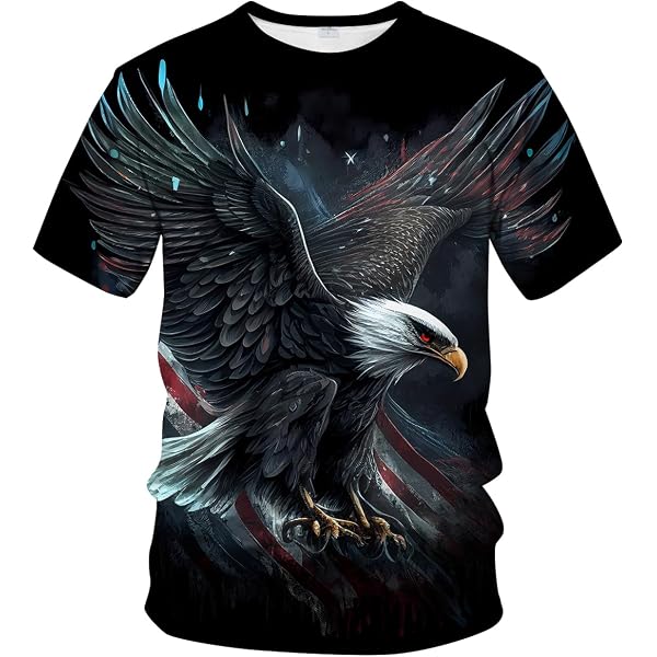 Girren Men's Eagle Printed T-Shirt – 3D Graphic Tee, Soft Stretch Fit, Sizes S-4XL (Black)