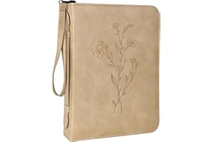 WOBAGMEN Bible Cover Case for Women,PU Leather Bible Cover for Men Women with Handle,Khaki Bible Book Cover,Bible Bag with Embossed Floral,Carrying Case Bible Protective Christian Gift