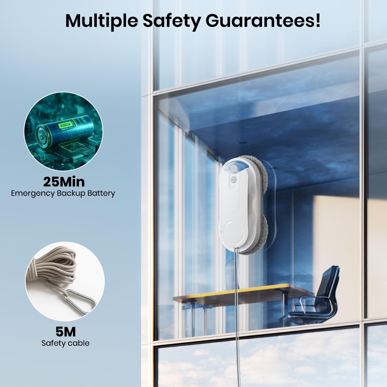 KKI Robot de limpieza de ventanas, robot limpiador de ventanas automático, pulverización dual, máx. 3200 Pa, planificación de ruta AI y detección de bordes, control remoto para ventanas de gran altura, puerta de vidrio, 10 paños, X3 (blanco)