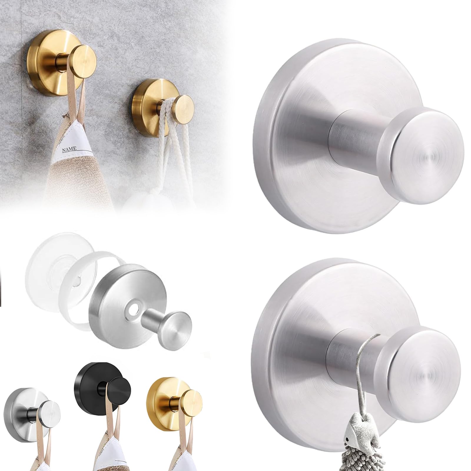 WEILONGB Set of 2 Towel Holders, Suction Cup, Towel Holder without Drilling, Stainless Steel Suction Cup Hooks, Extra Strong, Rustproof, Ideal as Towel Hooks for Bathroom and Kitchen, Vacuum Suction