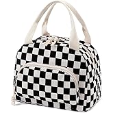 OYLOLA Lunch Bag Women Lunch Box for Women Adult Cute Insulated Lunch Bag Small Cooler Lunch Tote Bags for Work Picnic School (Black-White Plaid)