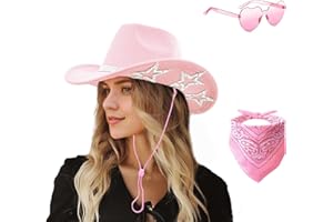 SHENYI Cowgirl Hat and Bandana and Heart Sunglasses Glitter Rhinestone Star Cowboy Hat Western Sparkly Hats for Women Men