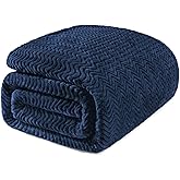 Exclusivo Mezcla Twin Blanket for Bed, Cozy Lightweight Fleece Blankets for All Season, Decorative Giftable Fuzzy Plush Wave Textured Suitable for Women, Men, Navy Blue, 90x66 Inches