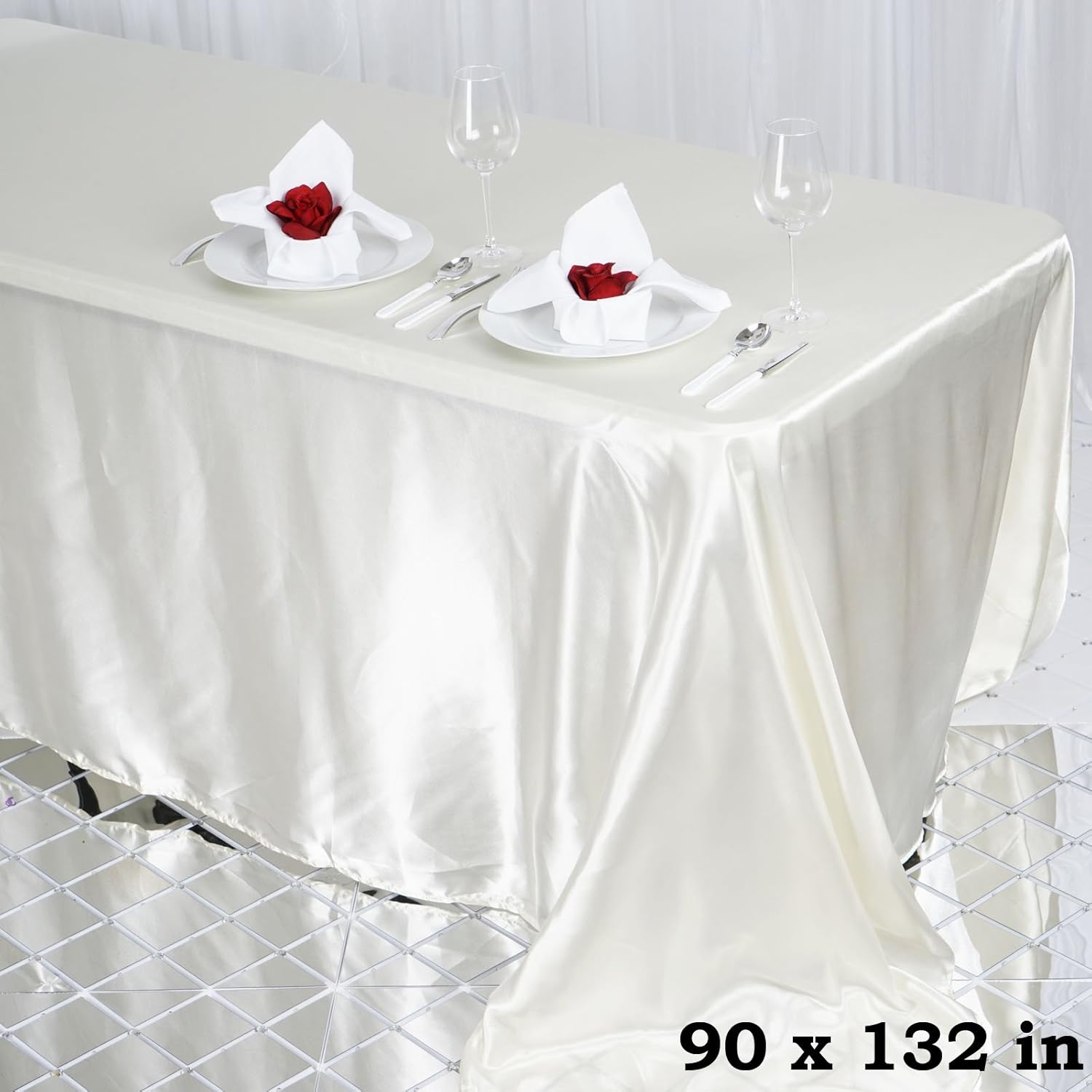 BalsaCircle 90x132 inch Ivory Satin Rectangle Tablecloth