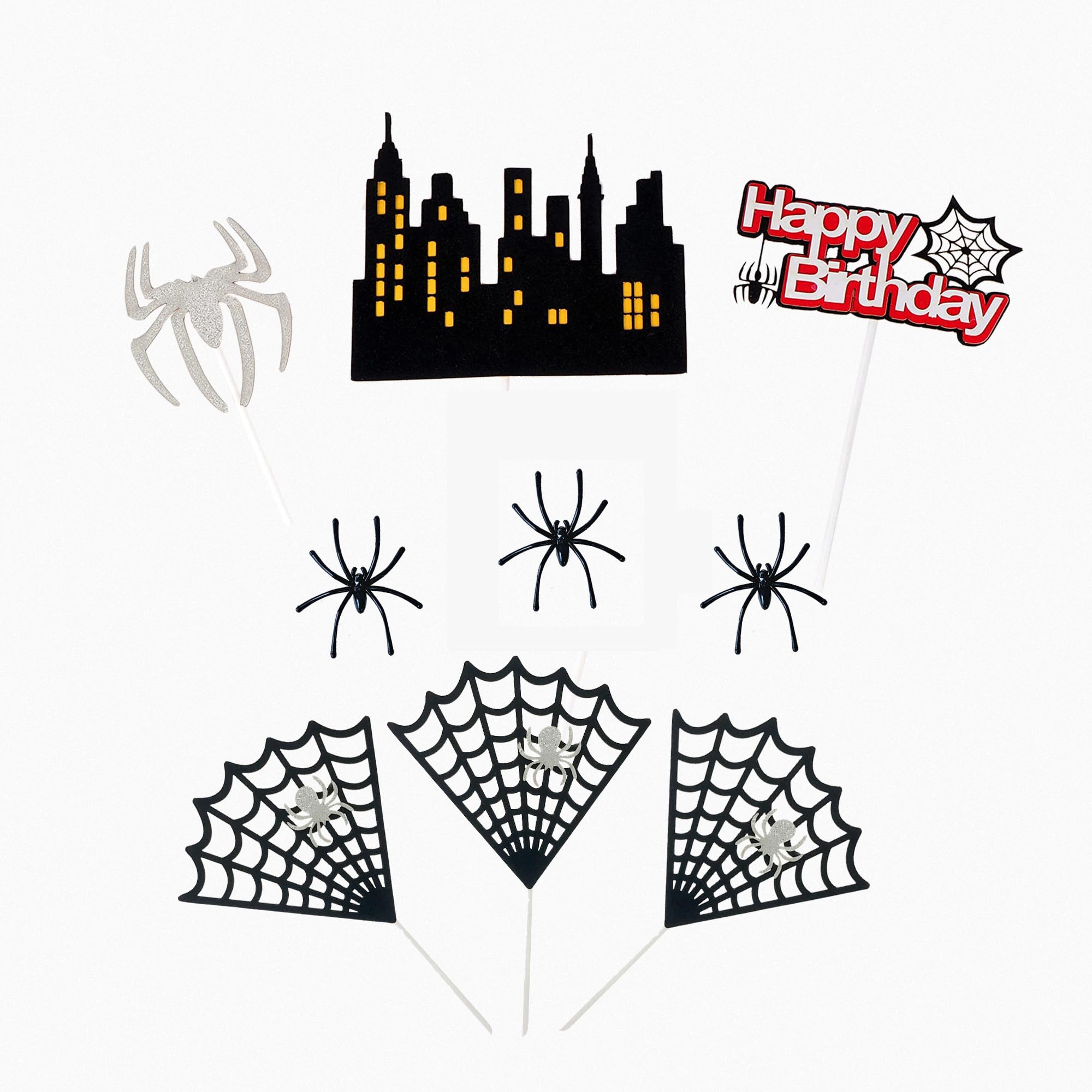 Photo 1 of 10 PCS Spider Cake Topper Set Decorations,Cupcake Toppers, Kids Superhero Theme Birthday Party Supplies, Happy Birthday Supplies for Boys and Men