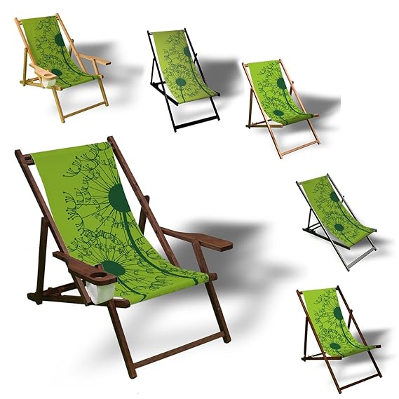 Printalio - Pusteblume Grün - Liegestuhl Bedruckt Balkon Garten Sonnenliege Relax Holz Terrasse | mit Armlehne, Dunkelbraun