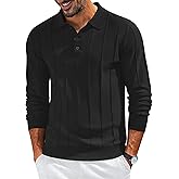 COOFANDY Mens Knit Long Sleeve Polo Sweater Business Casual Collared Golf Sweaters Ribbed Textured Activewear Polos