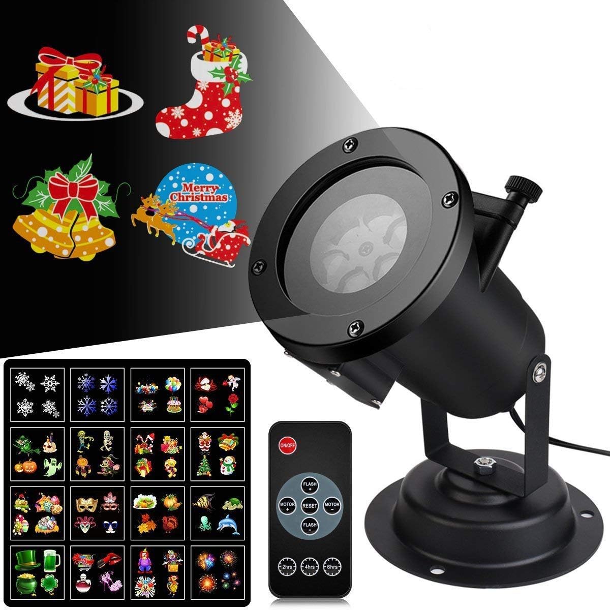 Christmas Projector Lights, 16 Dynamic Switchable Pattern Led Lamp IP65 Waterproof Landscape Light with Remote Controller for Halloween, New Year, Wedding and Party Decoration