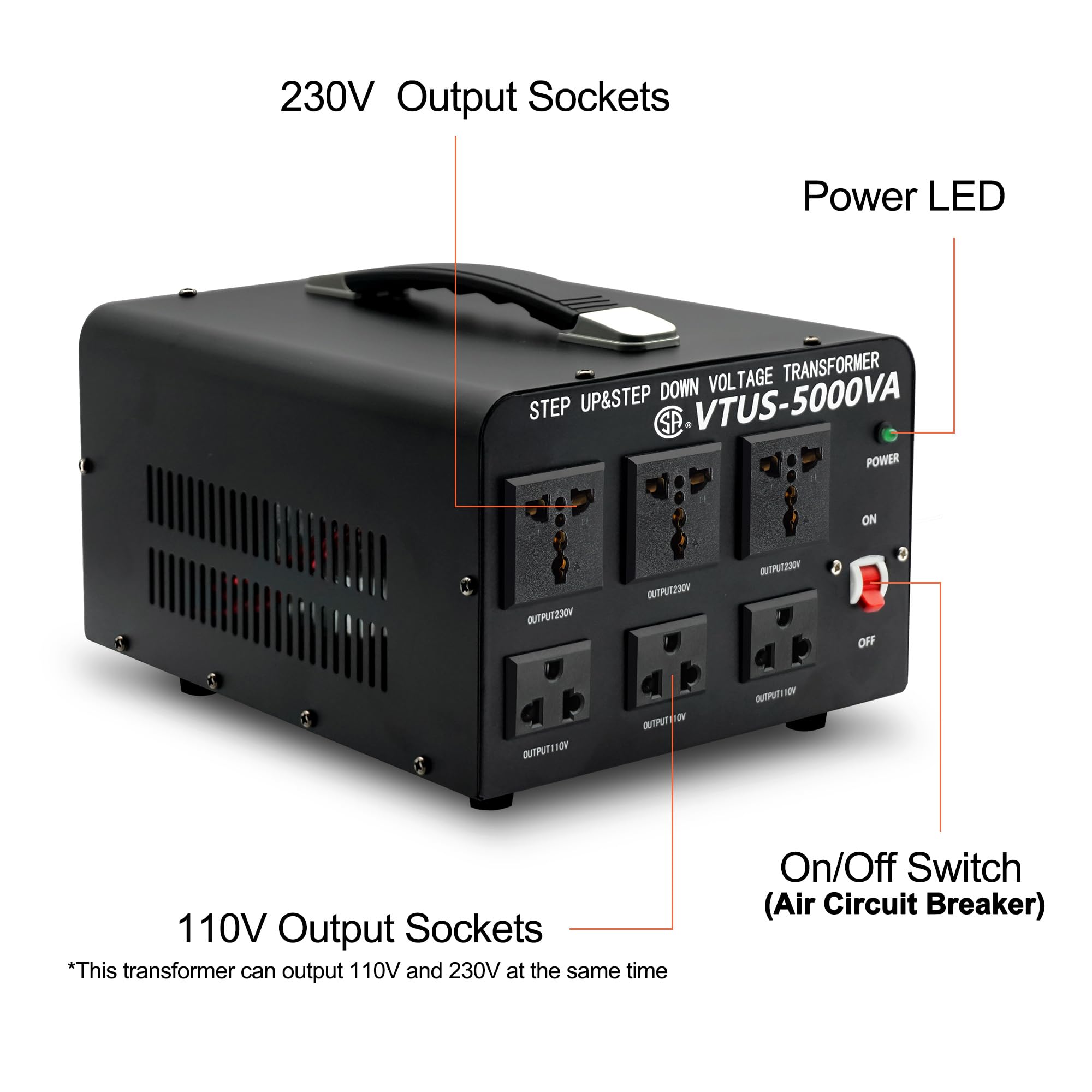 5000 Watt Voltage Converter Transformer - Heavy Duty Step Up/Down Convert from 110-120 Volt to 220-240 Volt and from 220-240 Volt to 110-120 Volt - Circuit Breaker Protection