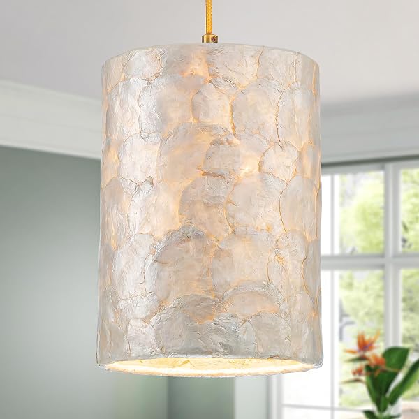 LUMFURN 1-LIGHT CAPIZ SHELL CHANDELIER, COASTAL DESIGN, MODERN...